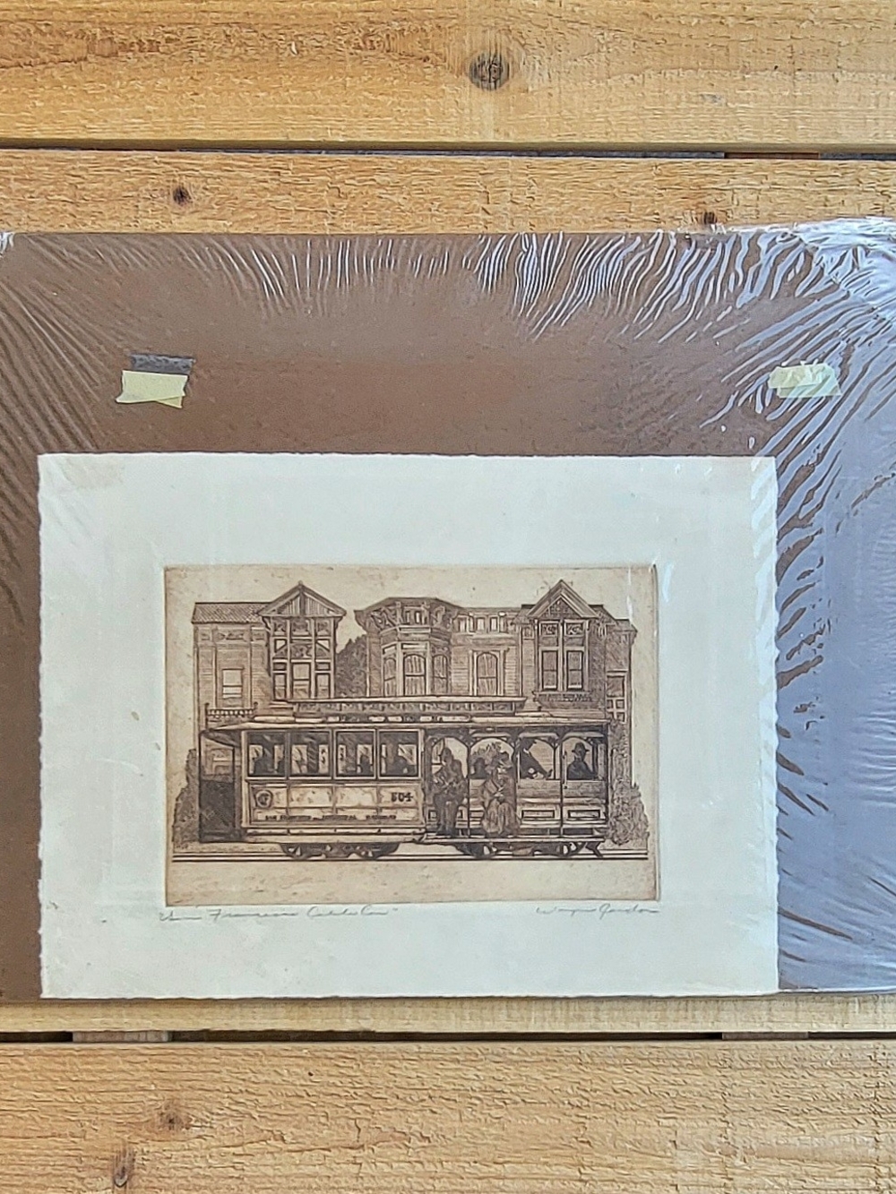 Vintage San Francisco Cable Car Matted Signed Lithograph Print by Wayne Gordon